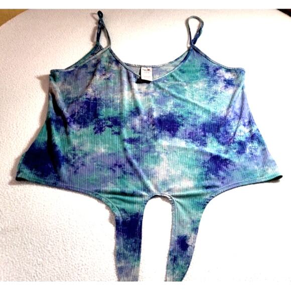 Tank Top Blue Purple Tie Dye L 12-14 Spaghetti Straps Boho Y2K Grunge Hippie - Picture 6 of 9
